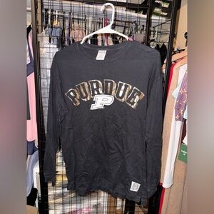 PINK Victoria's Secret Black Purdue Long Sleeve Tee with Camo Accent